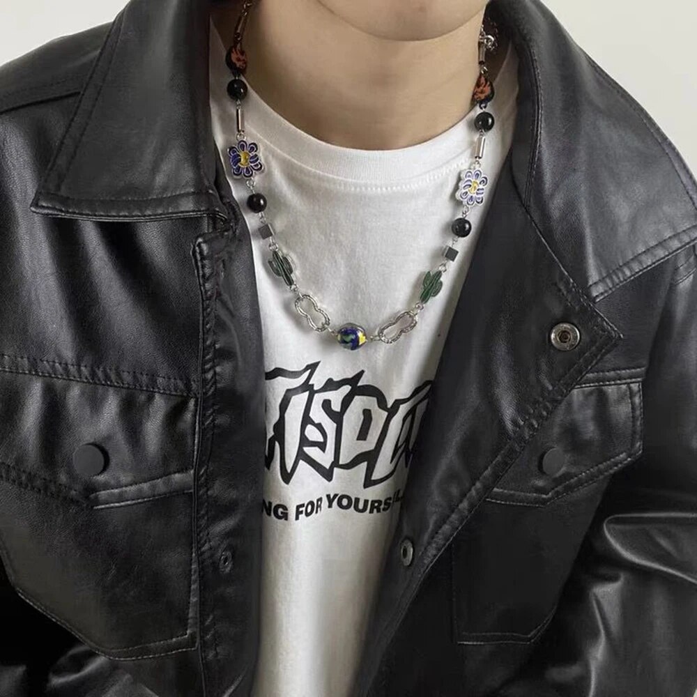 Trendy Brand Cactus Planet Charm Necklace Men Women Fashion Hip hop Stainless Steel Long Sweater Chain Street Hip hop Jewelry