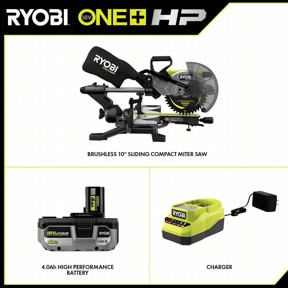 RYOBI ONE+ HP 18V Brushless 10-inch Sliding Miter Saw Kit (with