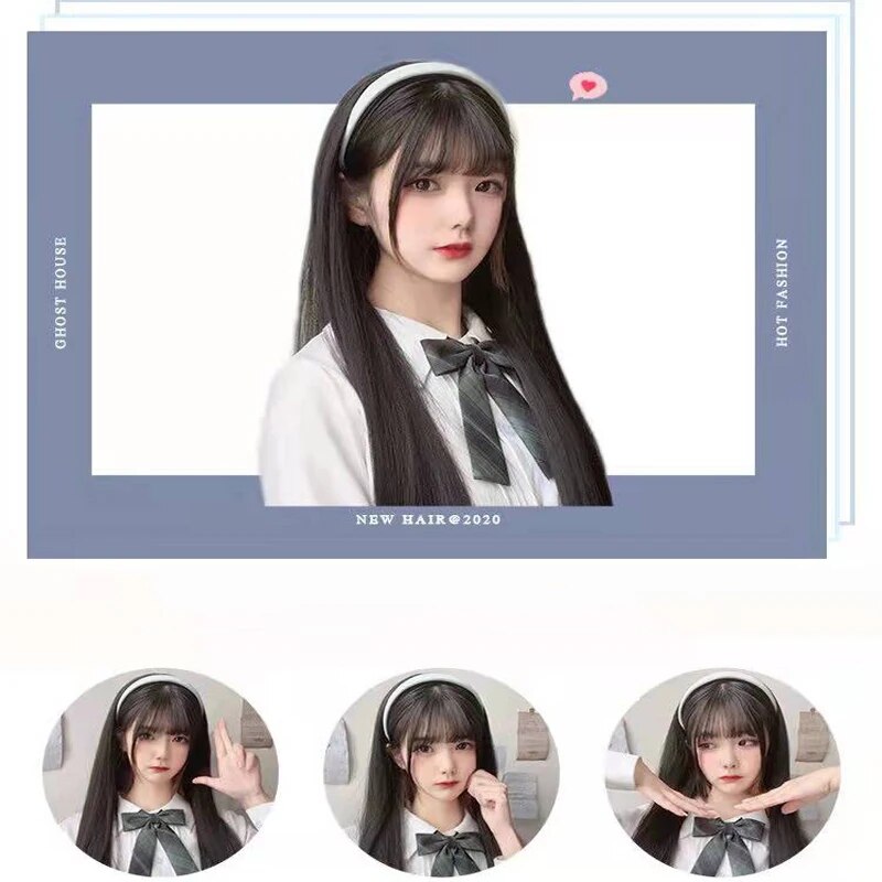 New Hair Hoop Hair Band Wig Female One-piece Long Straight Hair Full Set Of Korean Daily Four Seasons Net Red Full Head Set Real