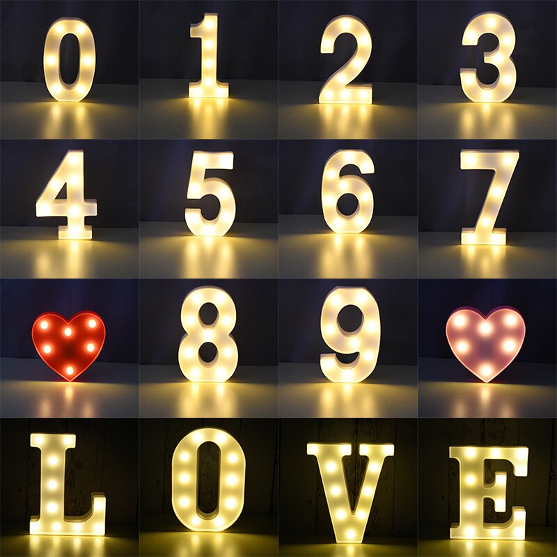 Luminous LED Letter Number Night Light English Alphabet Number Battery Lamp Romantic Wedding Christmas Party Decoration