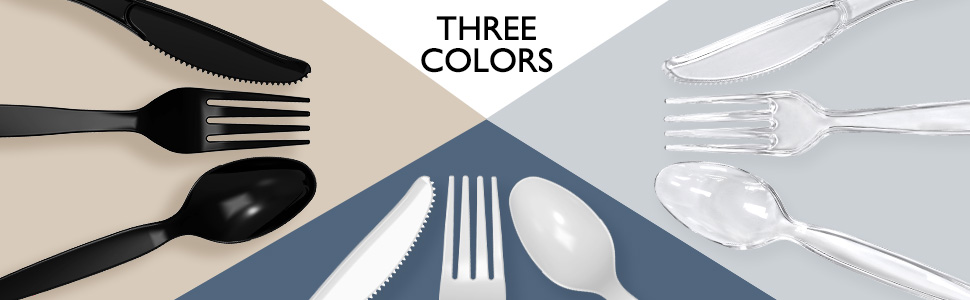 three color cutlery - clear cutlery - white cutlery - black cutlery