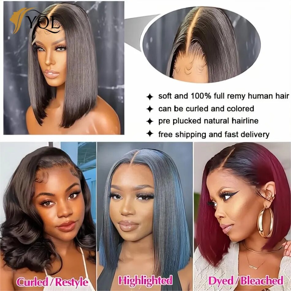 Short Bob Human Hair Lace Frontal Wigs Brazilian Straight Real Bleacehed Knots Transparent 13X4 Full Lace Front Wigs For Women
