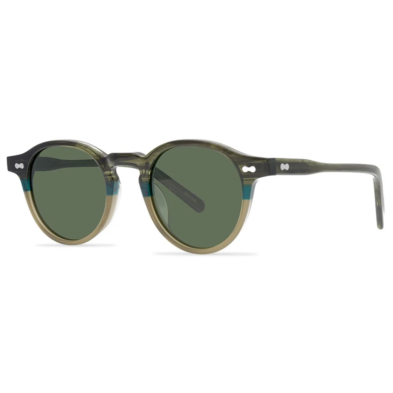 Belight Optical  Women Men UV400 Protection Round Shape Vintage Retro Acetate Rivet Trim  Sunglasses with Case Oculos MILTZEN