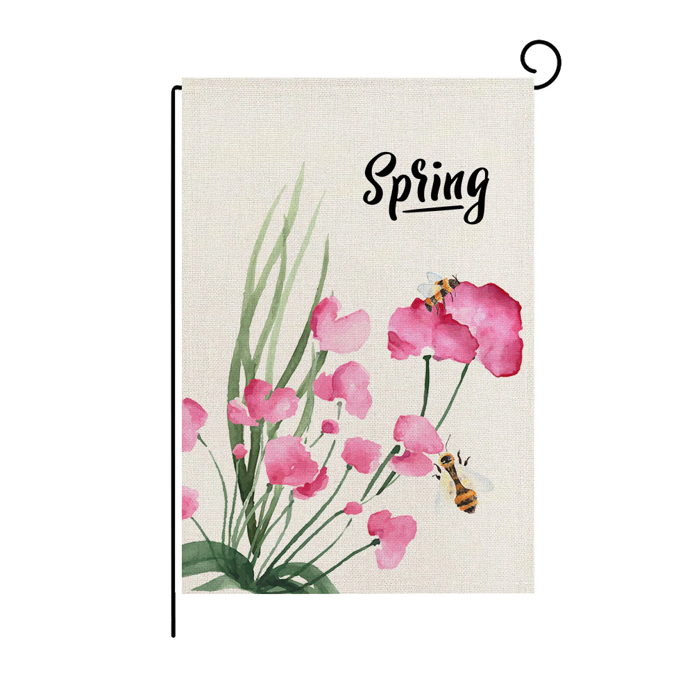 Welcome Flower Wreath Spring Garden Flag Yard Burlap Welcome Garden Flag Double Sided Pattern No flagpole