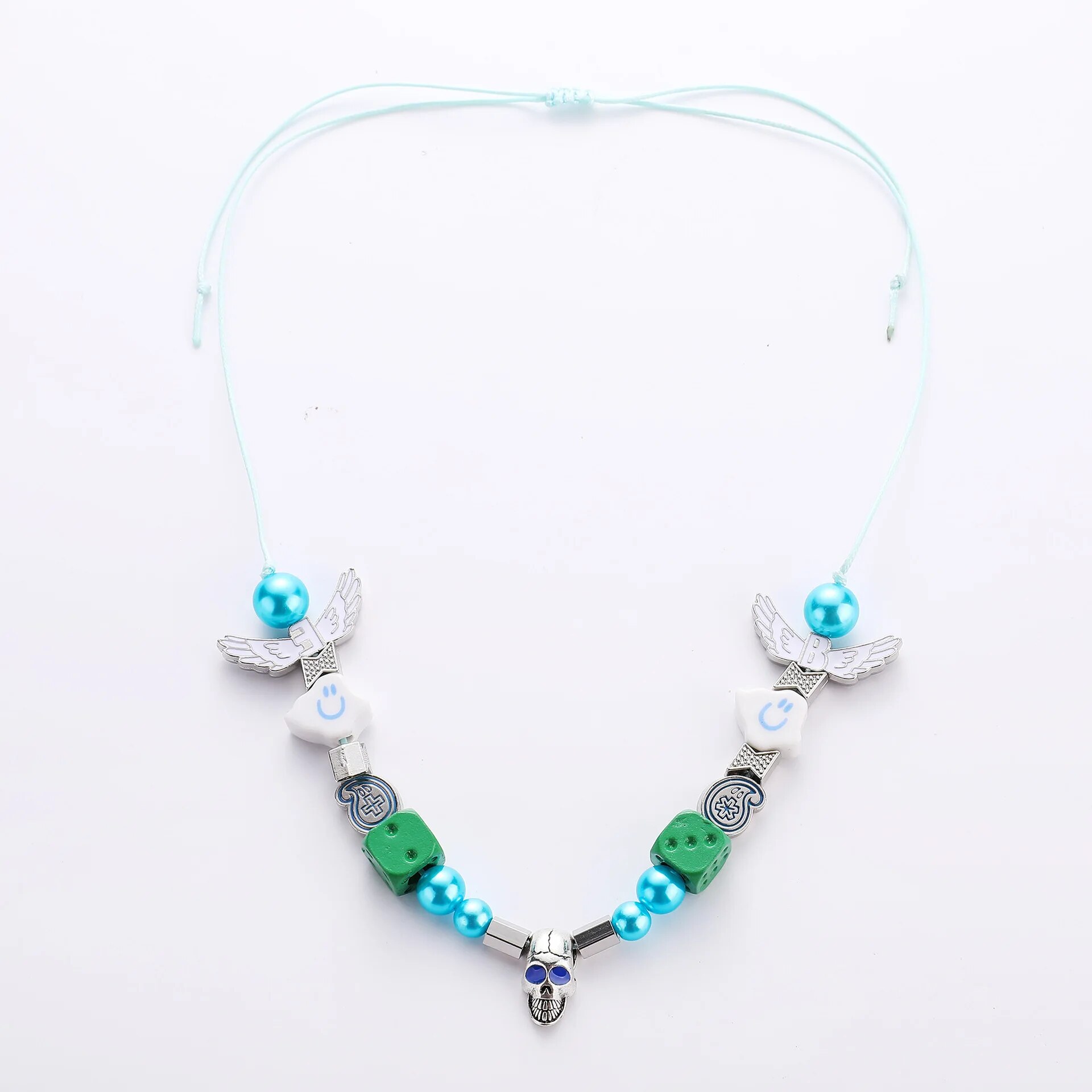 Fashion New Green Dice Cloud Ceramic Multi-element Round Bead All-match Necklace Male Hip Hop Hot Sale