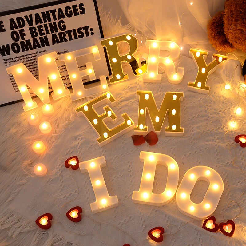 LED Gold Luminous Digital Number Letter Night Light Battery Lamp Diwali Christmas Wedding Birthday Party Propose Decoration