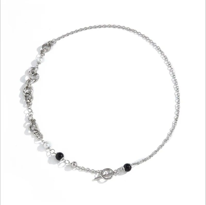 Hip hop chain panels, creative design flat buckle beads, stainless steel couple necklace