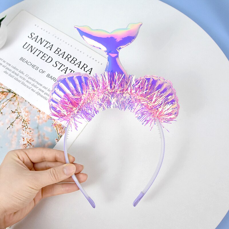 Little Mermaid Party Crown Headband Starfish Shell Mermaid Tail Hat Photo Props for Girl 1st Birthday Party Mermaid Hair Band