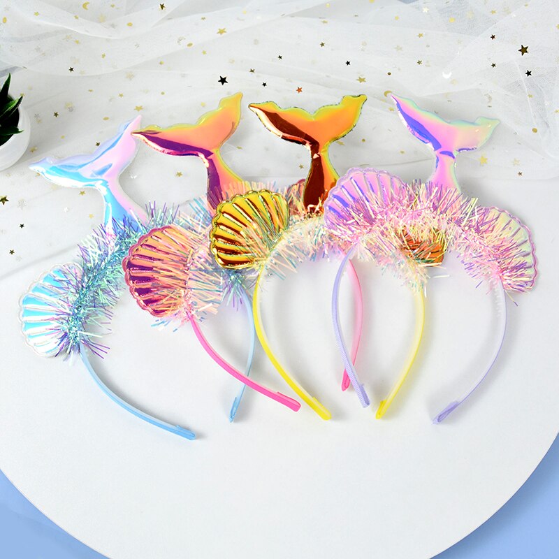 Little Mermaid Party Crown Headband Starfish Shell Mermaid Tail Hat Photo Props for Girl 1st Birthday Party Mermaid Hair Band