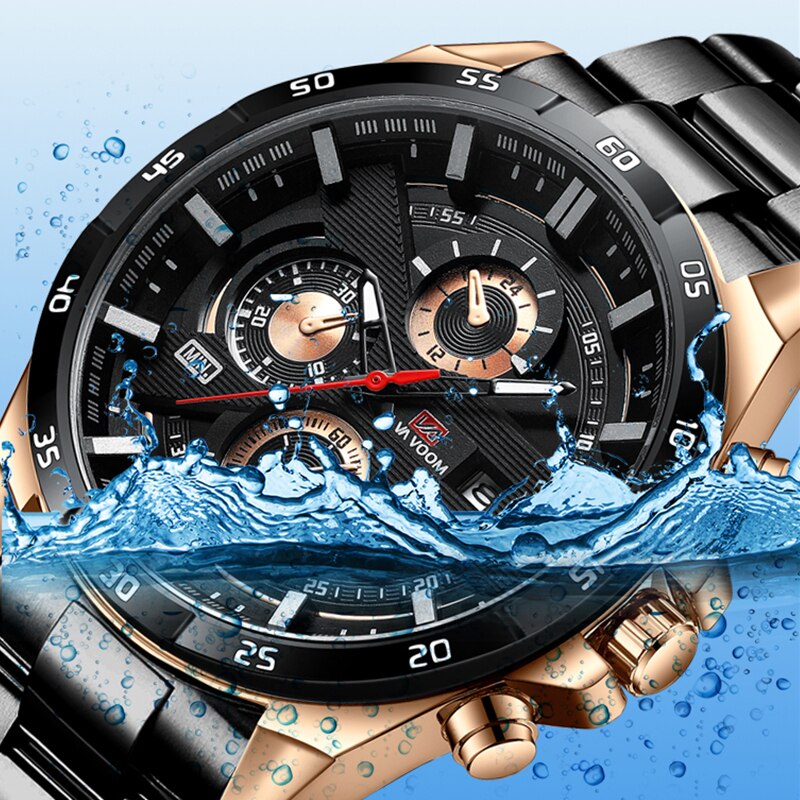 VAVA VOOM Brand Luxury Watch Fashion Casual Military Quartz Sports Wristwatch Full Steel Waterproof Men Clock Relogio Masculino