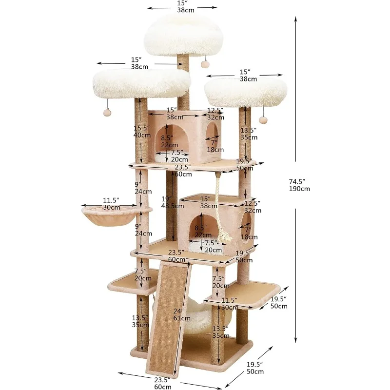 A Dynamic Complex Cat Tower with Cat Hammock, Scratching Post, and Playful  cat furniture
