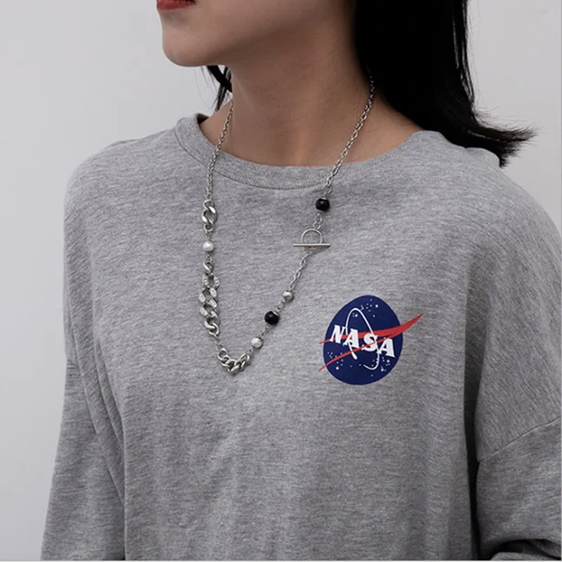 Hip hop chain panels, creative design flat buckle beads, stainless steel couple necklace