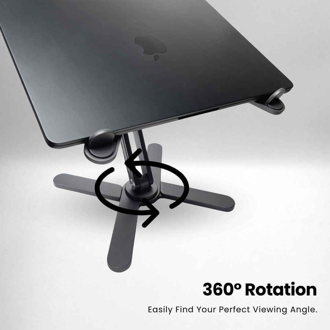 Super Laptop Stand supporting a laptop, showcasing the 360-degree rotation feature | Cyber Vintage | Grey