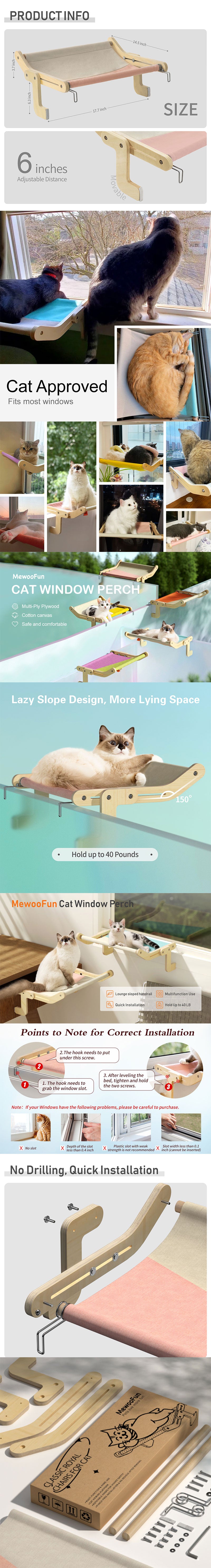 Sturdy Cat Window Perch Wooden Assembly Hanging Bed Pet Hammock