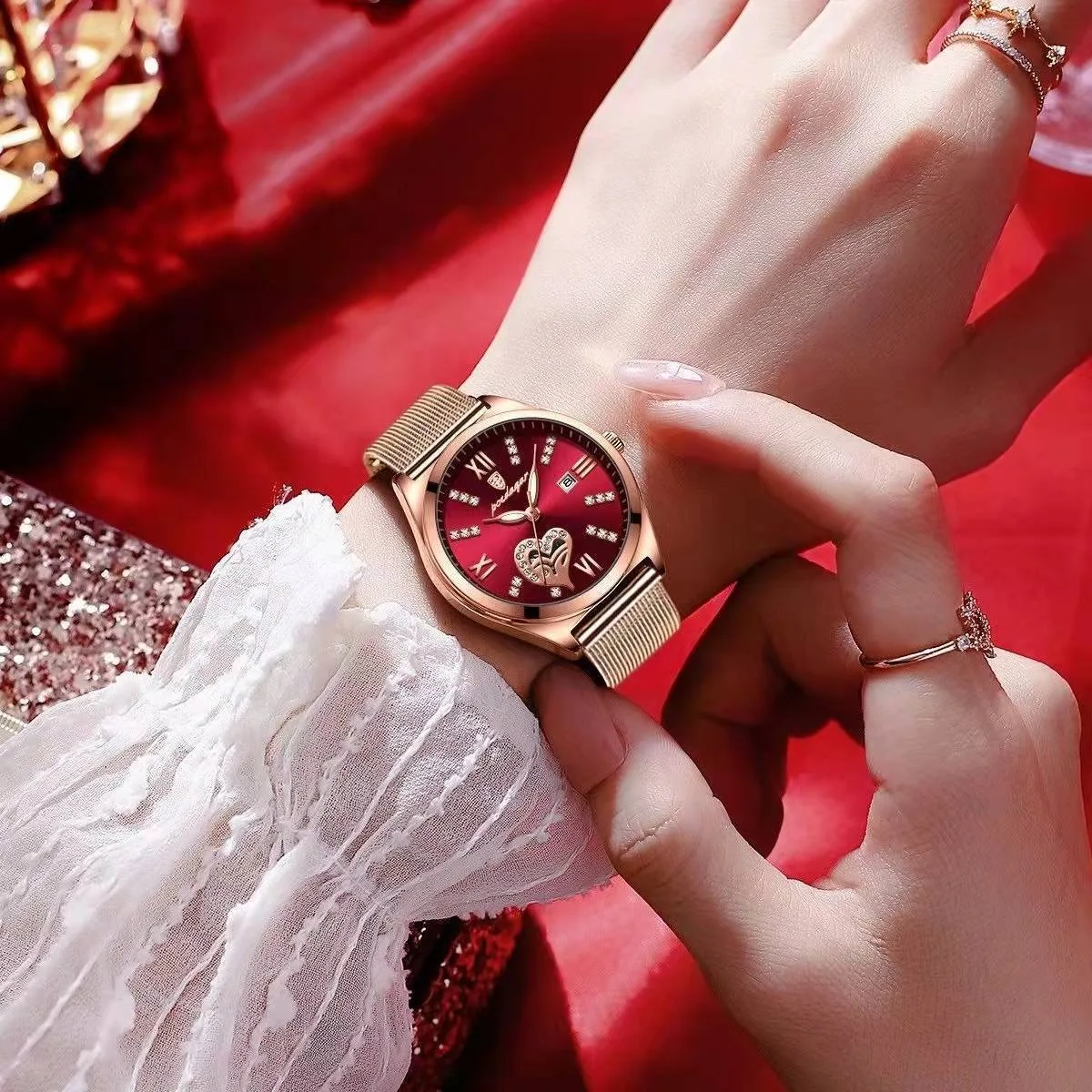 POEDAGAR 2022 Fashion Women Watch Stainless Steel Mesh Rose Gold Luxury Waterproof Luminous Ladies Quartz Watches