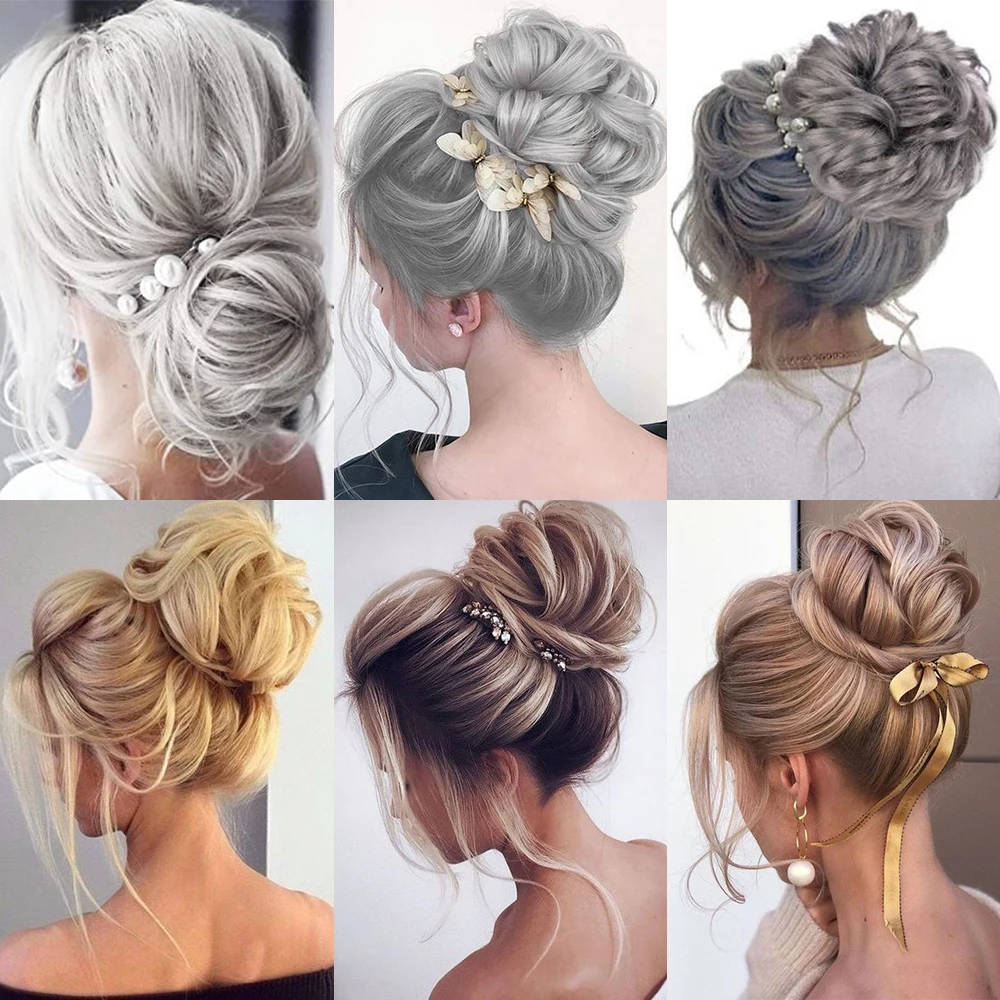 AZQUEEN Messy Bun Hair Extension Synthetic Elastic Band Curly Wave Chignon Scrunchies Donut Updo Hairpiece For Women