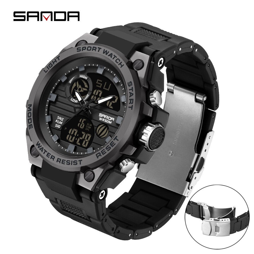 SANDA 2023 Sports Military Men's Watches Dual Display Analog Digital Quartz Wristwatches 50M Waterproof Relogios Masculino 9011