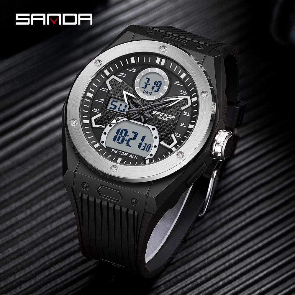 SANDA Brand 2023 Men Watches Dual Display Digital Quartz Wristwatches Waterproof Sports Military Watch Relogio Masculino 3138