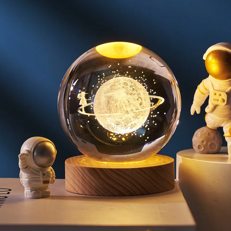 Creative LED Crystal Ball Universe Galaxy Series Night Light Milky Way Light Ornament Solid Wood Base USB Night Lamp Kid Gift