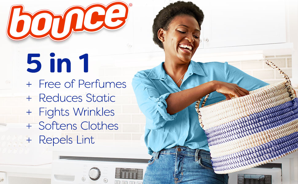 5-in-1 -Free of Perfumes -Reduces Static  -Fights Wrinkles  -Softens Clothes -Repels Lint