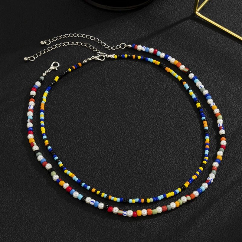 Hip Hop Fashion Male Personality Colorful Rice Beads Beaded Necklace Boho Men Resin Necklace Party Gift Jewelry