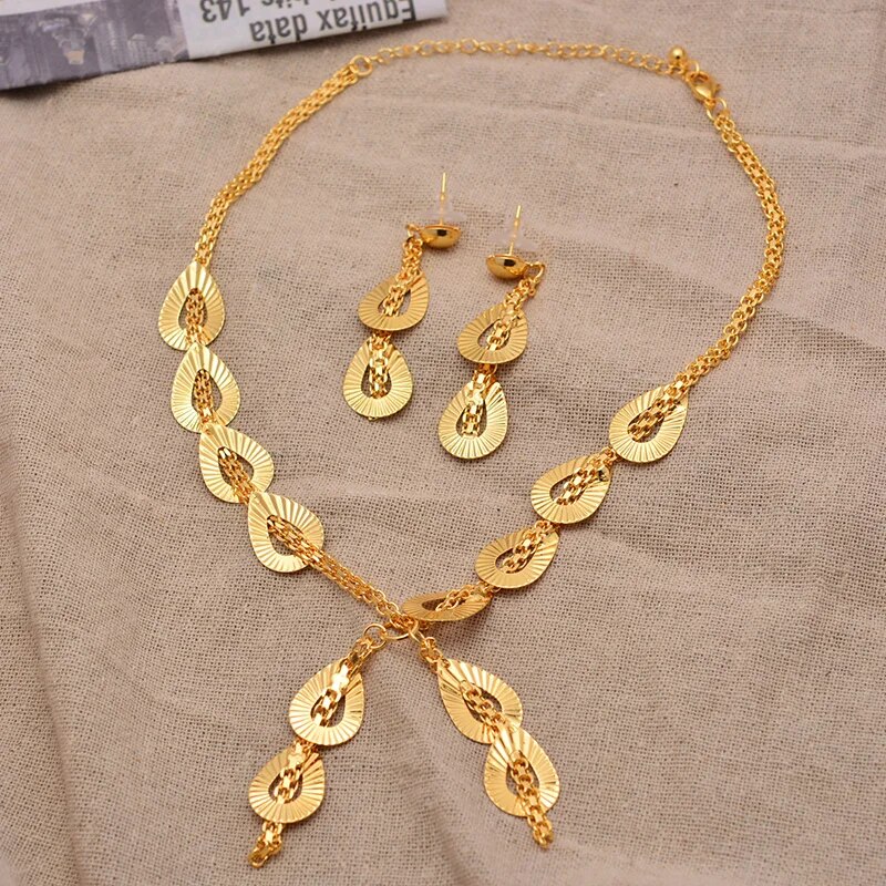 Ethiopian Dubai Fashion African Dubai Gold Color Jewelry Women African Set Nigerian Bridal Jewelry Sets
