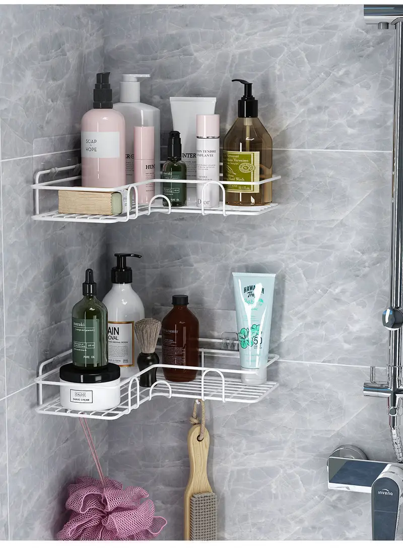 2pcs punch free shower corner caddy toilet corner shelf toiletry rack washroom triangle storage rack wall mounted storage rack for bathroom details 6