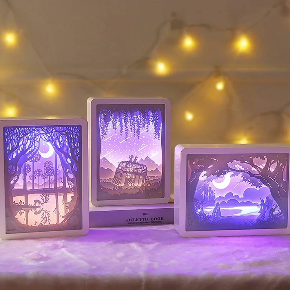 LED Paper Carving Lamp Glowing Photo Frame Night Light 3D Craft Led Strip Lights Table Lamp for Living Room Bedroom Decorations