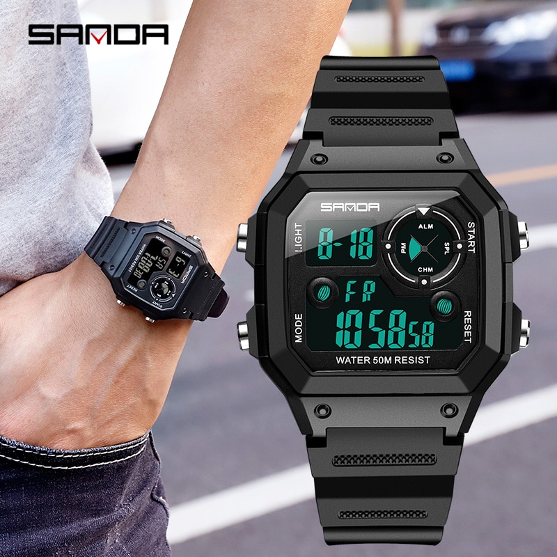 SANDA Brand Men's Watches Fashion Casual Watch for Men Sport Digital Wristwatch Waterproof Military Clock Relogio Masculino 418