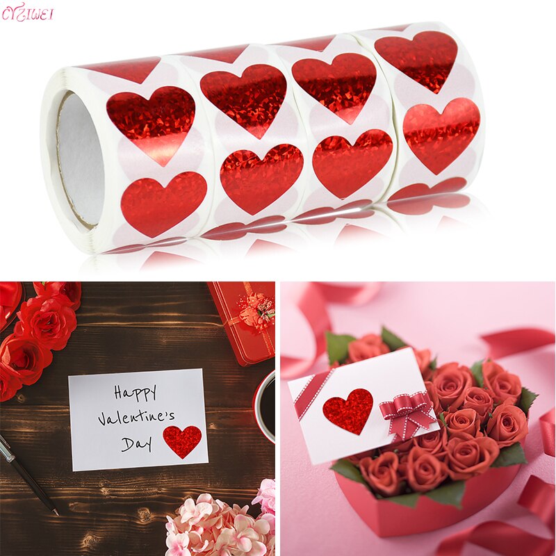 Heart Shaped Label Sticker Scrapbooking Valentine's Day Gift Packaging Seal Birthday Party Wedding Supply Stationery Sticker