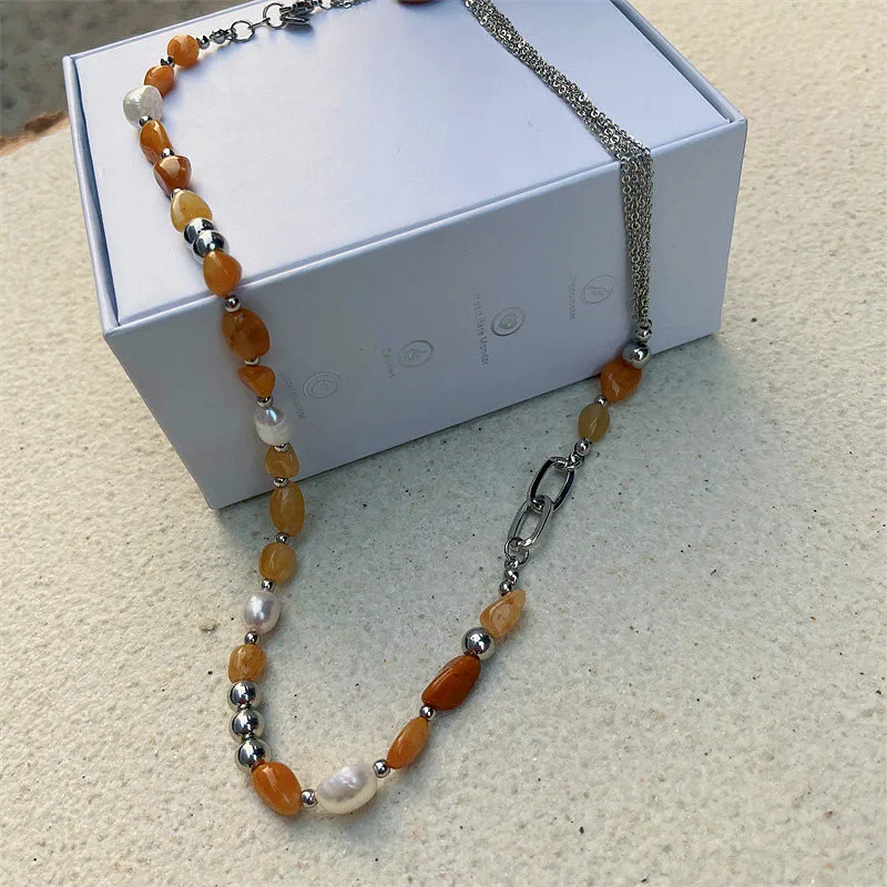 kshmir Natural stone blue crystal necklace baroque natural freshwater pearl niche design feeling fresh clavicle chain women