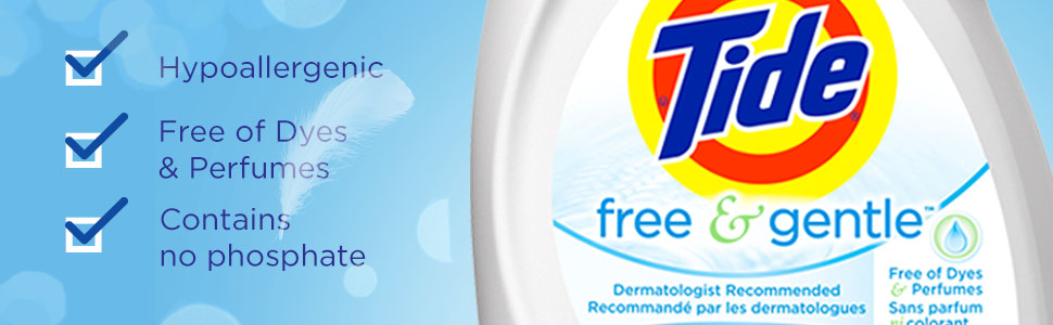 Tide Free & Gentle – Hyoallergenic, Free of dyes&perfumes and contains no phosphate