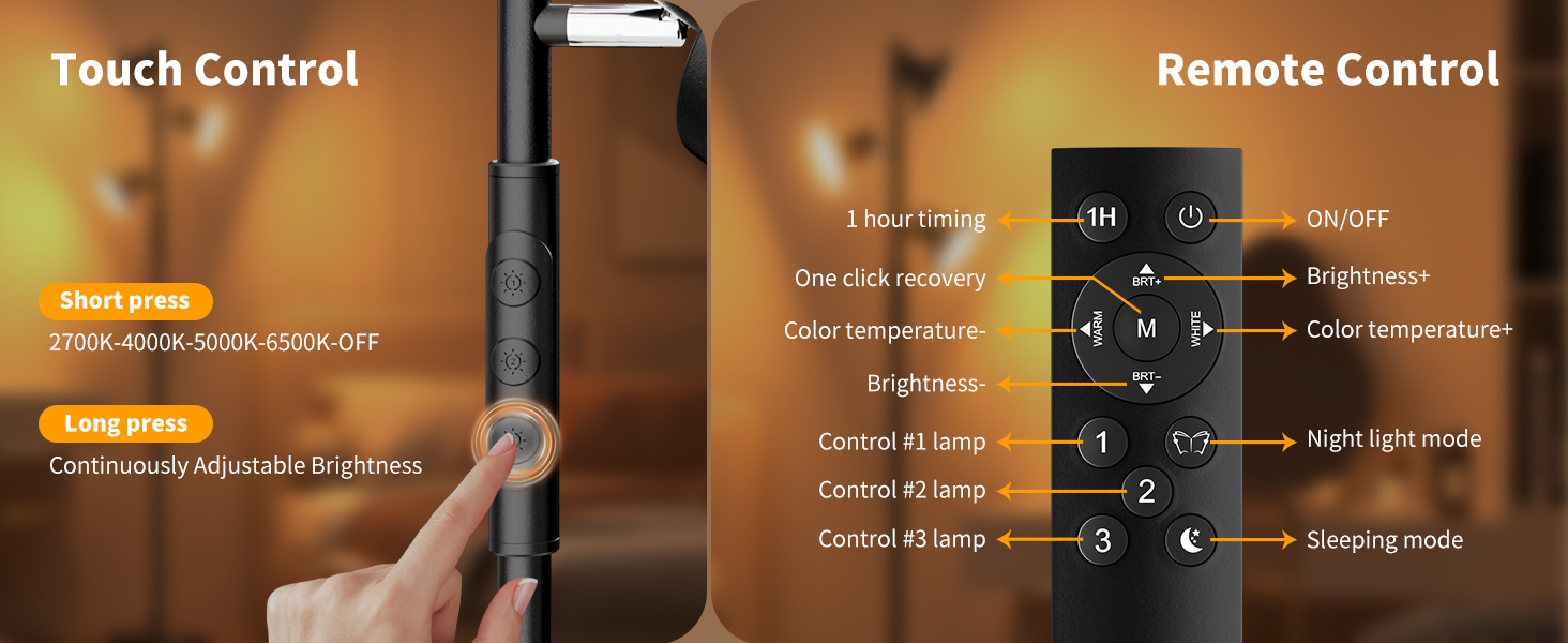 floor lamp with remote control & touch control