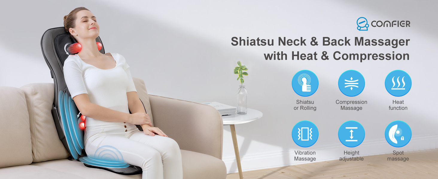 Shiatsu Neck &amp; Back Massager eith Heat &amp; Compression