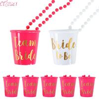 5pcs Team Bride To Be Cup Plastic Shot Glasses Necklace Beads Drinking Cups for Wedding Bridal Shower Hen Party Decoration