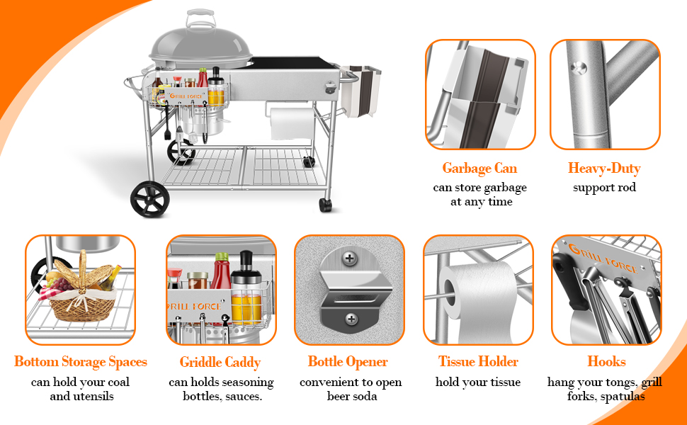 Grill Stand Protable Outdoor Prep Table Fits 18" 22" Weber Original Kettle Premium,Master Touch