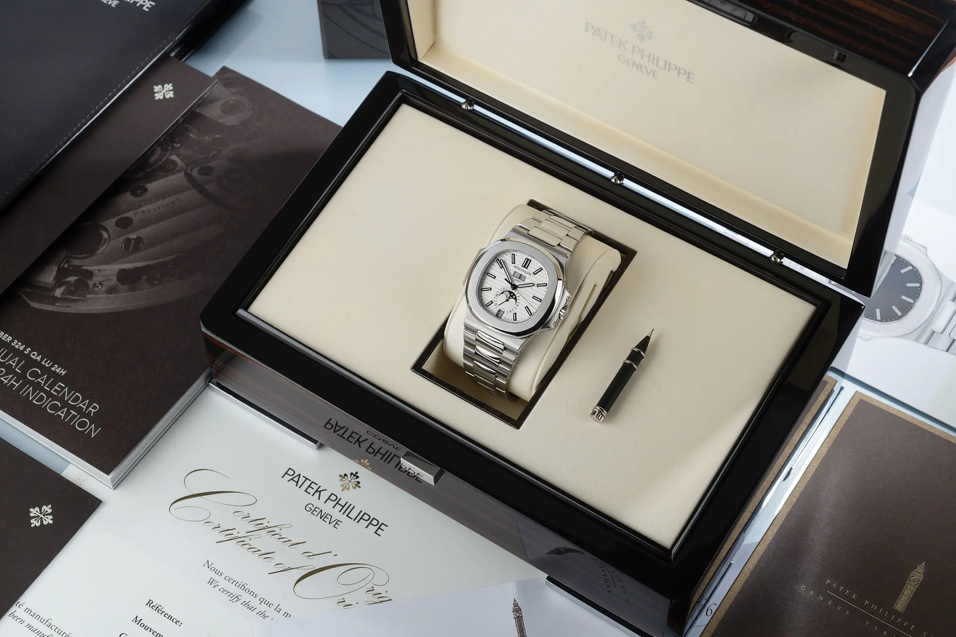 Patek Philippe Nautilus Watches | ref 5726/1A-010 | Full Set, Rare 'Piano  Dial' | The Watch Club