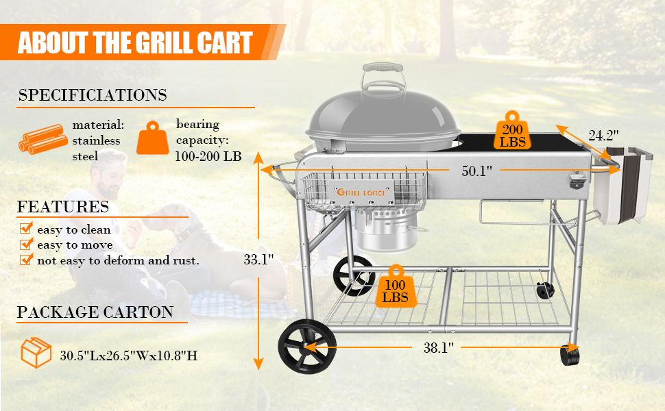 Grill Stand Protable Outdoor Prep Table Fits 18" 22" Weber Original Kettle Premium,Master Touch