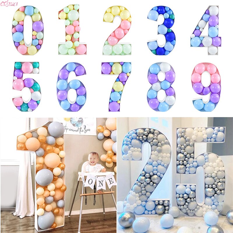 73cm/100cm Giant Big Number  Mosaic 0-9 Balloon Filling Box DIY Birthday Frame Stand Baby Shower Wedding Birthday Party Decor