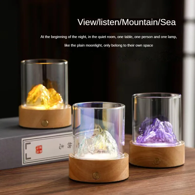 New Chinese Table Lamp Viewing Mountain and Listening to the Sea LED Small Night Light with Engraved Creative Gift Bedside Lamps