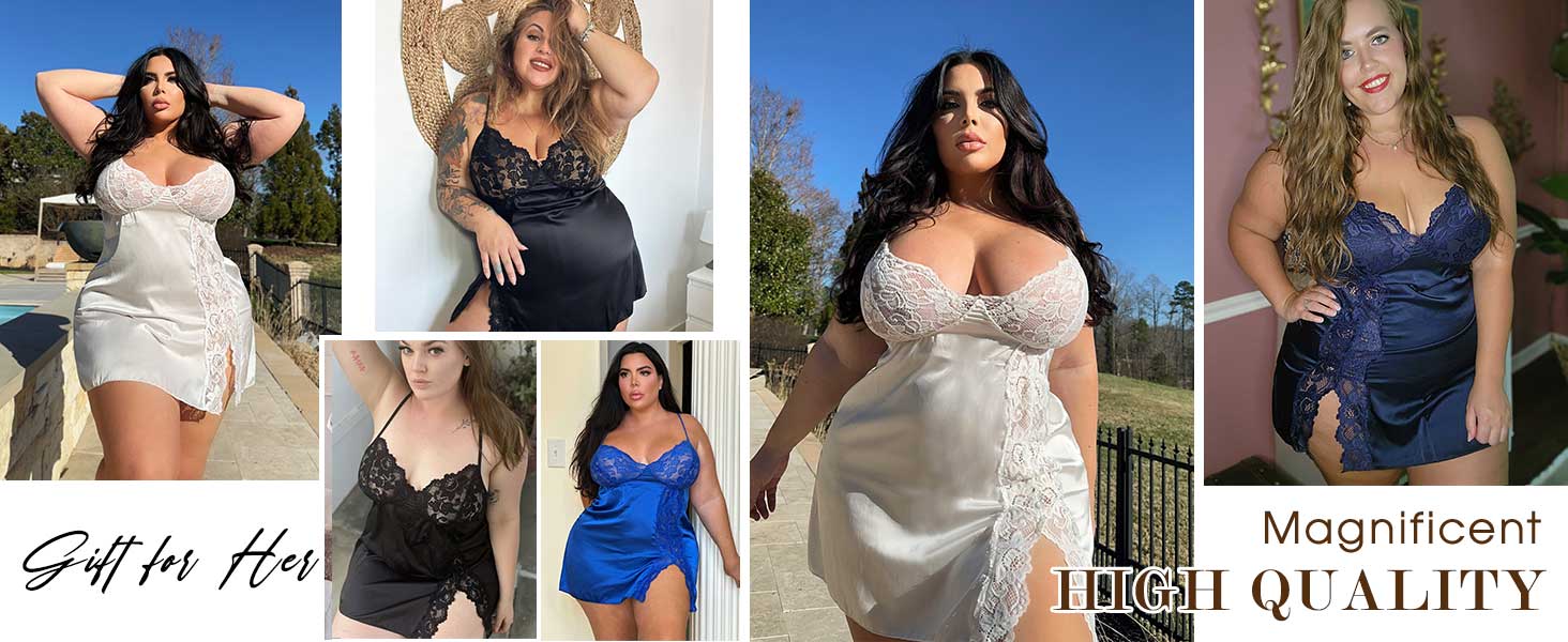 plus size lingerie satin niaghtgown for women Plus size babydoll