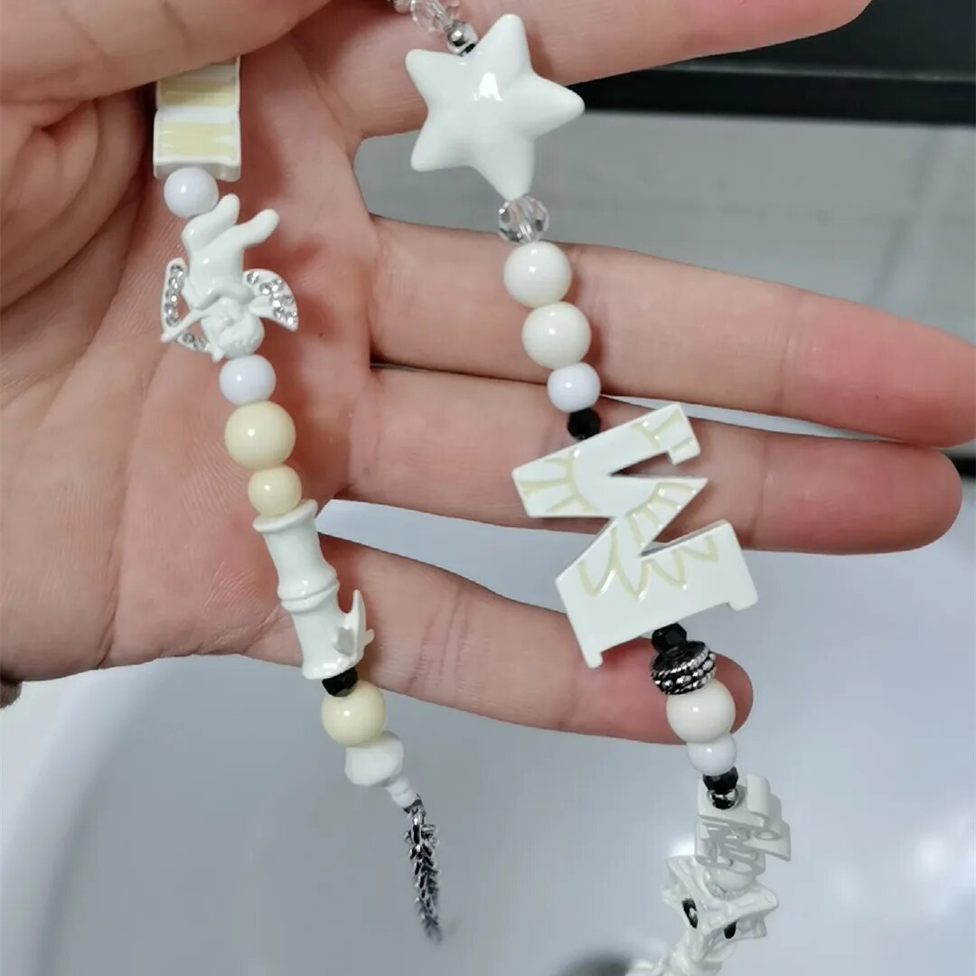 2023 New Original Bead Trendy Cool Alphabet Necklace Hip Hop Angel Lucky Star Item Guochao Couple Accessories