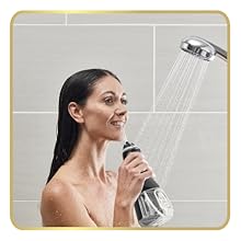 women using cordless advanced water flosser in the shower