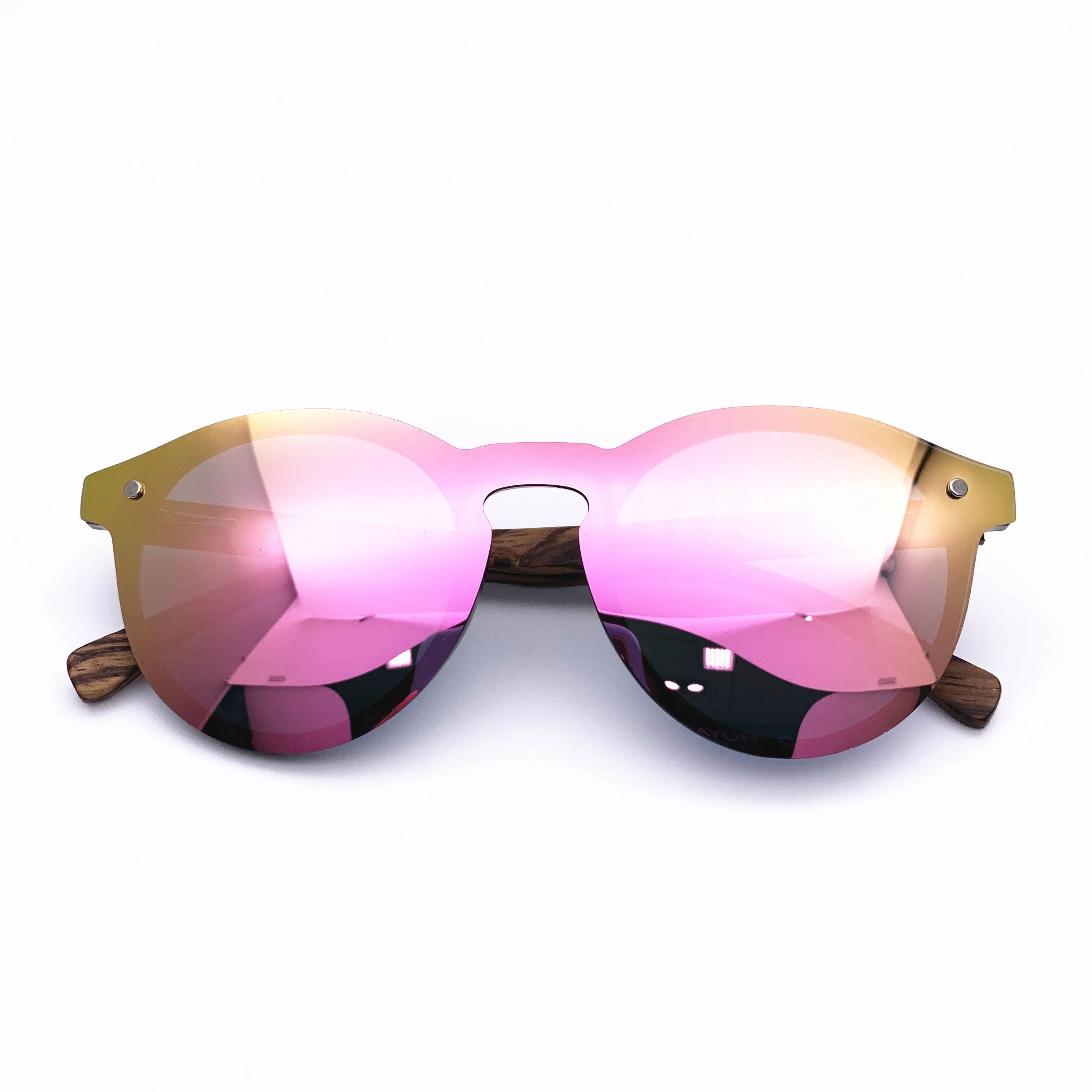 Belight Optical Rimless with Bamboo  Arm Women Men Polarized Protection Round Shape Vintage Retro Sunglasses  with Case Oculos