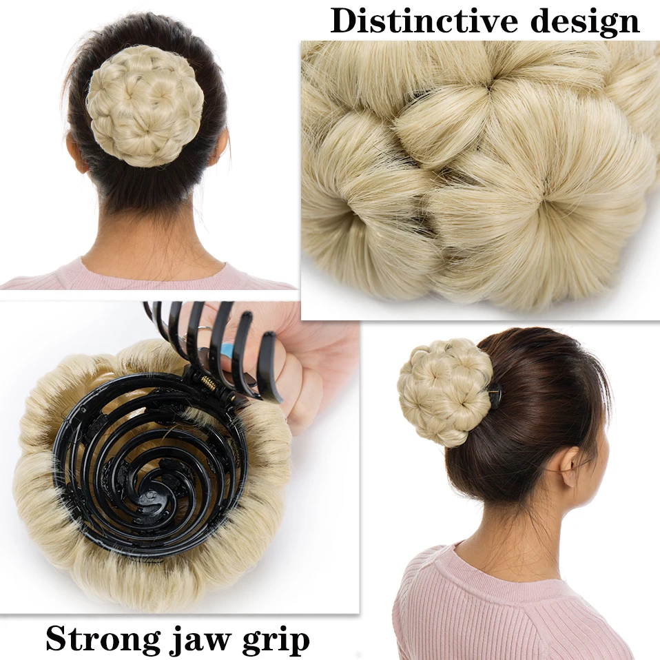 HAIRRO Synthetic Girls Claw On Hair Scrunchie Chignons Hair Natural Fake Hair Bun Curly Clip in Hair Ponytails Extensions
