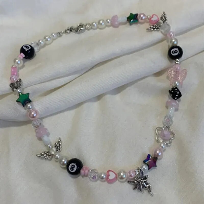 8 ball mushroom star heart fairy y2k beaded necklace funky cute kawaii boho gift aesthetic summer jewelry fashion 2022 woman