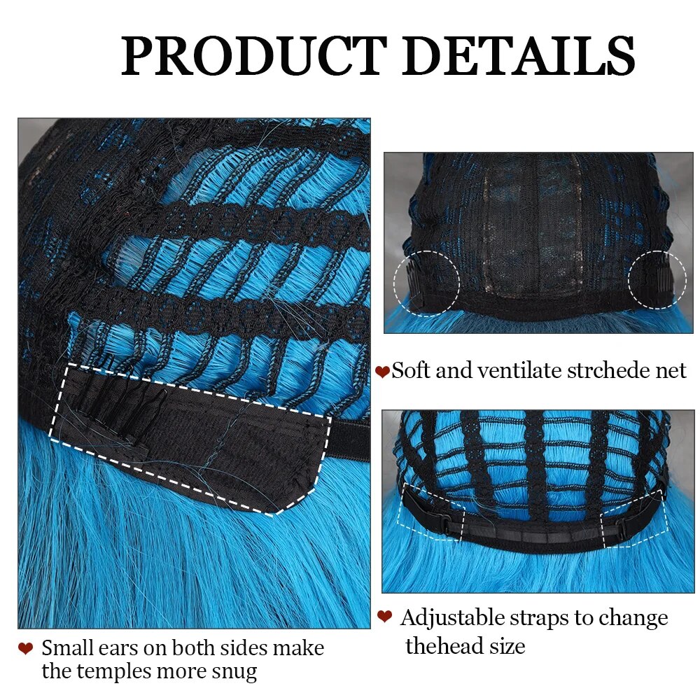 Long Blue Synthetic Wigs Natural Wavy With Bangs High Temperature Fiber Wigs for Women Cosplay Party Daily Wigs