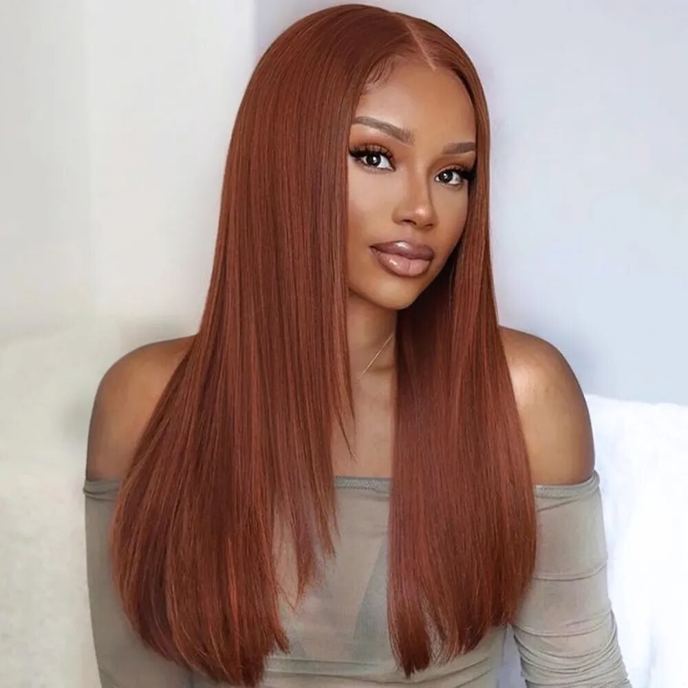 Reddish Brown Layered Wigs Copper Red Lace Wigs For Black Women Burgundy Layered Cut Wig Straight Wig Glueless Synthetic Hair