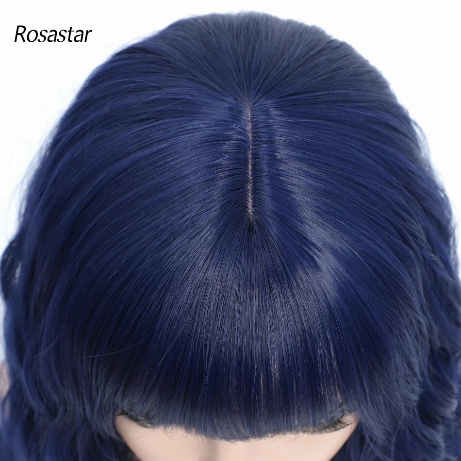 ROSA STAR Hair Navy Blue Wigs for Women Natural Looking Curly Short Air Bangs Heat Resistant Synthetic Wigs 16 