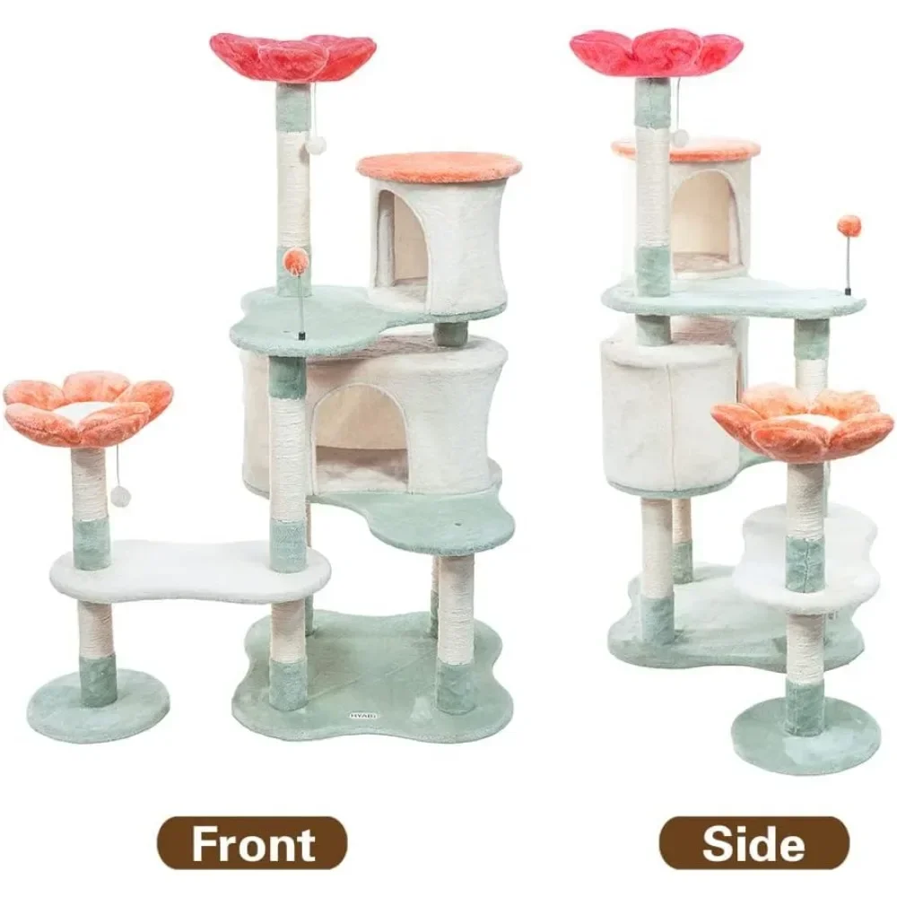 Cat Tree Tower Condo Furniture Apartment Plush Habitat Kitten Amusement Platform With Scratch Posts Toy Ball Pet House Cats Home